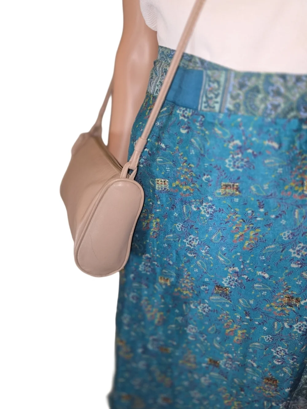 Vintage Minimalist 90s Leather Shoulder Bag -Taupe Beige EUC